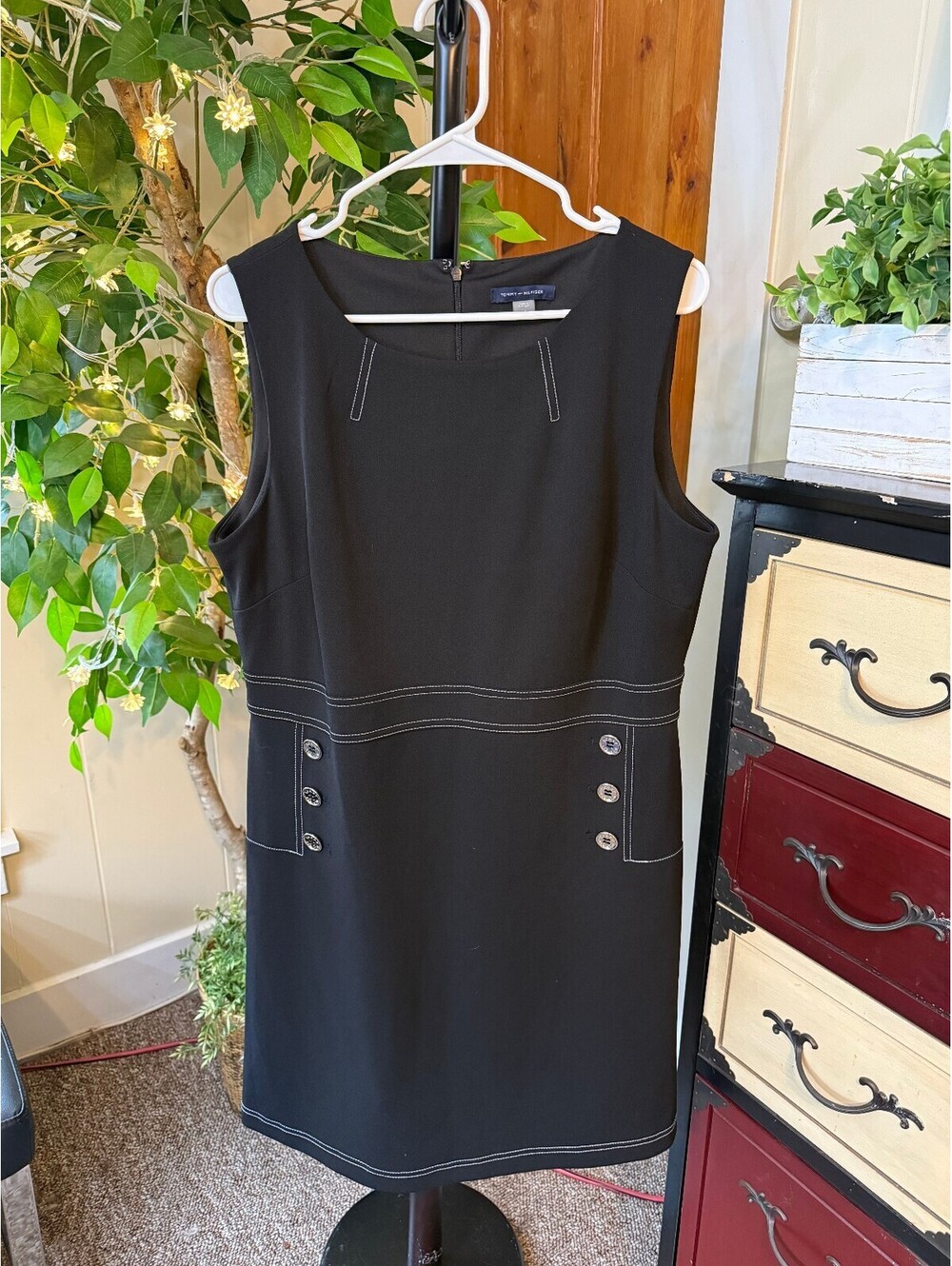 Tommy Hilfiger Black Sleeveless Dress w/ White Stitching 14